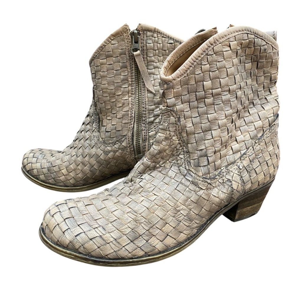 Sheridan Mia Womens Anthropologie Chelsea Ankle Boots Woven Leather